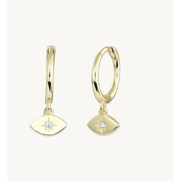 Dainty Evil Eye Huggie Earrings Gold Huggies Tiny Charm Earrings Evil Eye - Picture 1 of 13